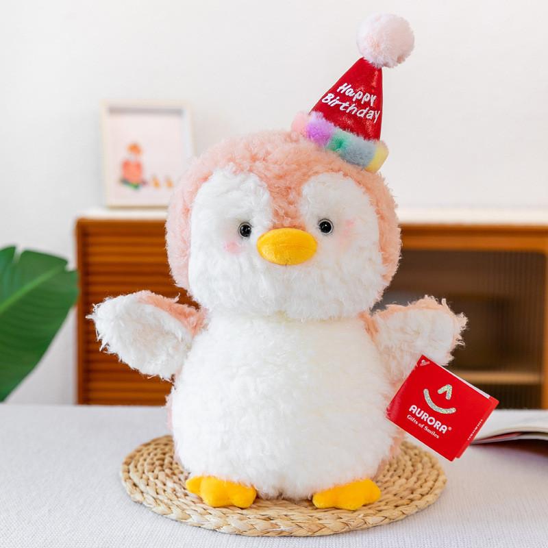 

Cartoon Penguin Party Plush Toy Office Desk Cushion Childrens Birthday Gift Pink Hat,26cm