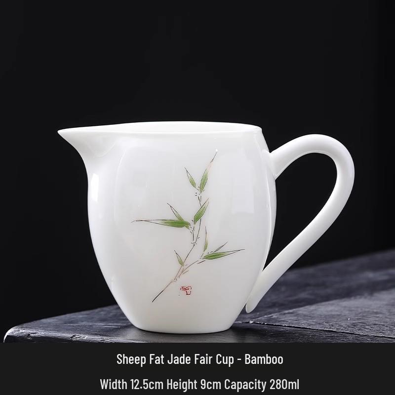 High-Grade Mutton Fat Jade Rotating Lid Bowl and White Porcelain Teapot Set