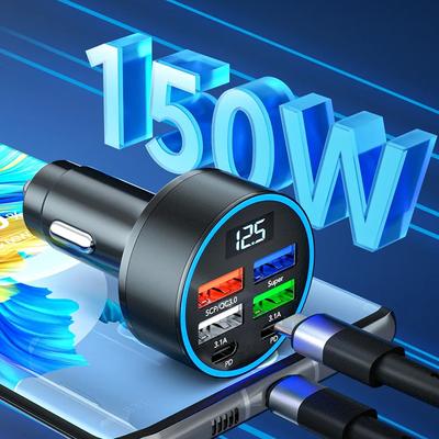 Intelligentes Autoladegerät mit Digitalanzeige, 65 W, PD, schnelles Laden mit LED-Spannungsanzeige, 4-Port-USB-Adapter für Telefon, Tablet, GPS