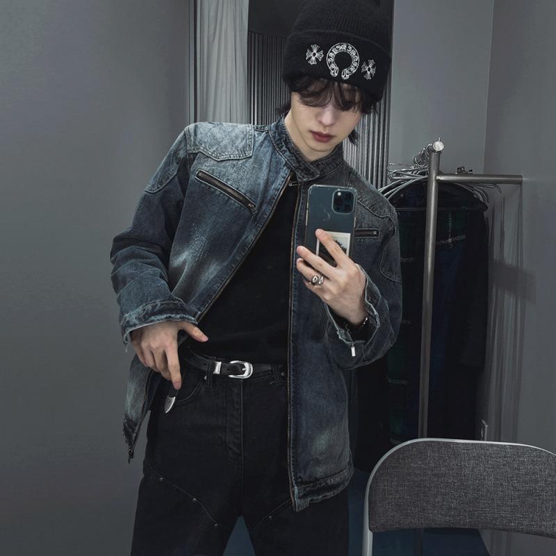 

Джинсовая куртка мужская осенне-зимняя свободная стойка-воротник топ корейский стиль модная красивая куртка ниша 2XL синий