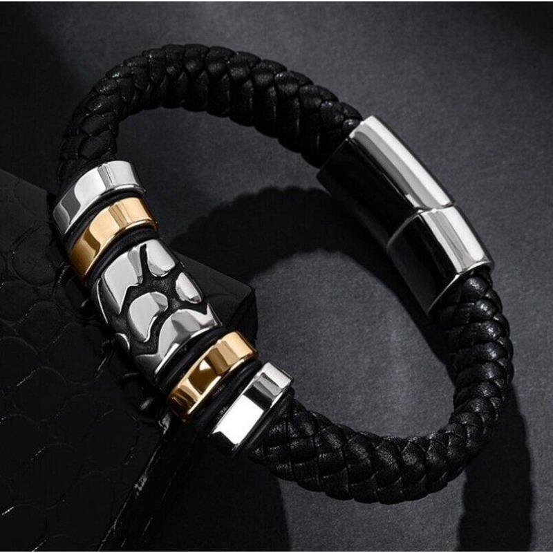 Meier New fashion men s punk hot-selling bracelet leather braided bangle чёрный
