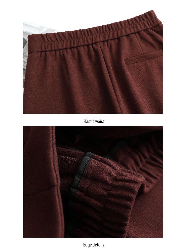 Angola Red High Waist Woolen Wide-Leg Pants for Women - Winter 2025 Style