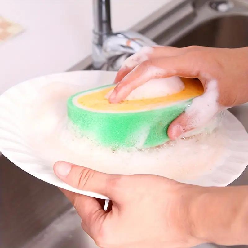 4pcs Fruit Type Thickened Sponge Wipe Scouring Pad Multi-functional Decontamination Cleaning Dishwashing Sponge