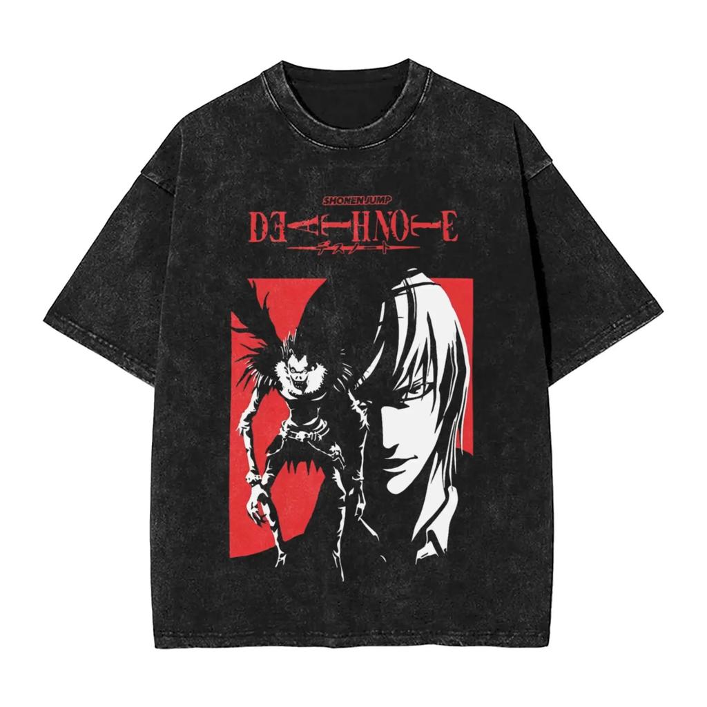 L Lawliet Graphic Print T-Shirts Manga DEATH NOTE T Shirts Washed Oversize Tshirt Short Sleeve Cotton Tee Casual Loose Clothes