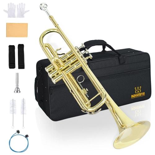 

BQKOZFIN B Trumpet Wind Instrument for Brass Bands, Beginner s Set, Plated Brass
