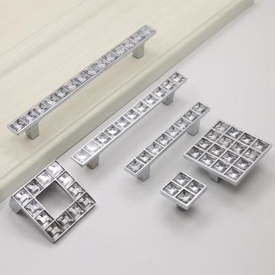 Crystal Glass Knobs Cabinet Handles Silver Crystal Cupboard Pulls Drawer Knobs Kitchen Furniture Handle Hardware