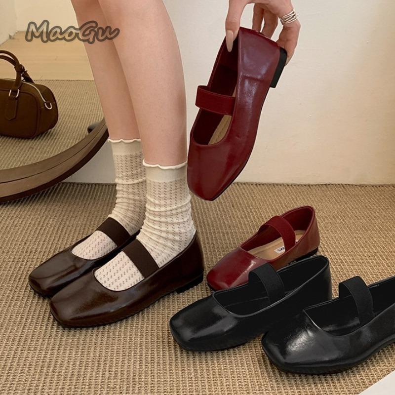 Fashion Spring Autumn Women Low Heel Pumps Square Toe Shallow Elastic Band Ladies Concise Ballet Flat Shoes Eelgant Women's Loafers PU