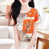 Silk T-shirt Women's Printed Short-sleeved Top Crew Neck Mulberry Silk Shirt  New Silk Shirt