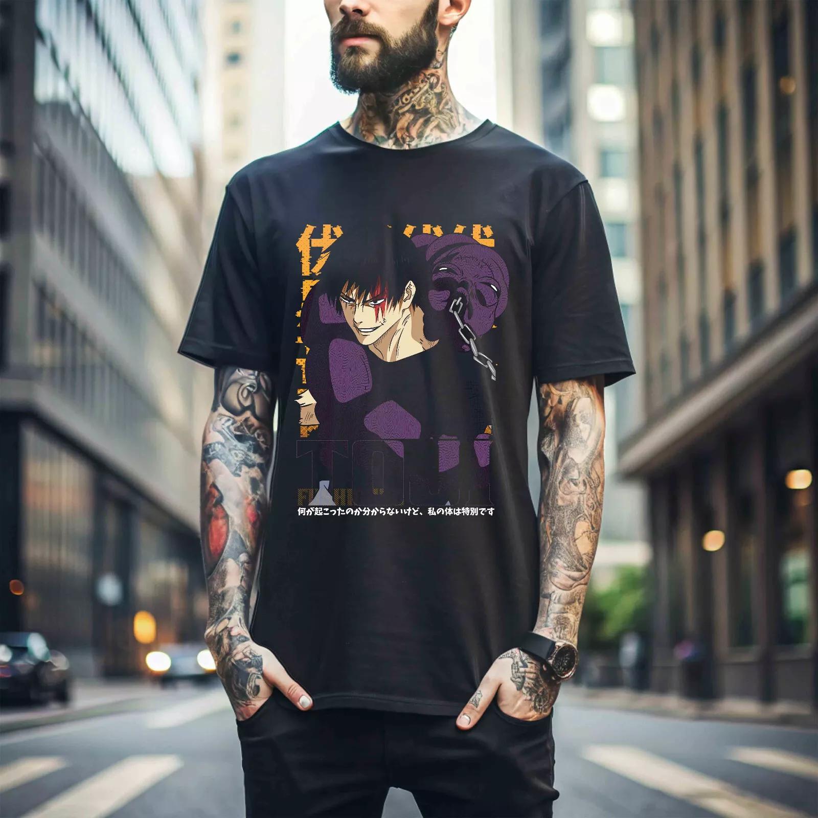 

100% cotton TOPS UNISEX TEES MENS WOMENS Fushiguro Toji t-shirt jujutsu kaisen best anime horror black shirt 010 S чёрный