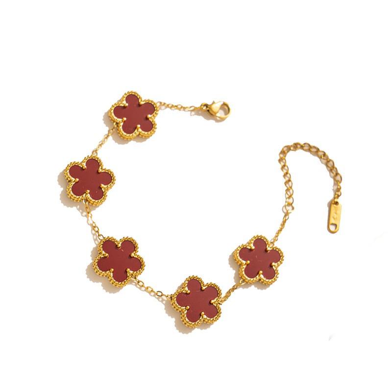 Titanium Steel Flower Bracelet Women Hypoallergenic Dual-Sided Design Colorful 5-Petal Floral Charm Elegant Daily Wear