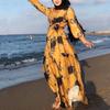 Floral Printting Ramadan Muslim Dress Abayas Lace Up O-Neck Dubai Turkey Islam Clothing Kaftan Robe for Womens Girls