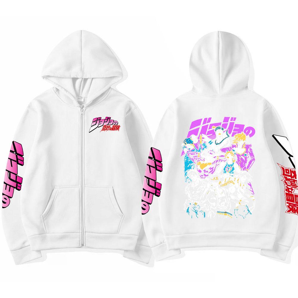 Anime Jojo Bizarre Adventure Zipper Hoodie Double Sided Graphic Zip Up Sweatshirts Men Women Fashion Loose Casual Hoodies Coats