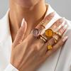 INS Style Resin Gemstone and Metal Rings: Fashionable Stackable Set with Smooth Surface and Diamond Inlays