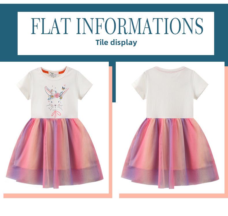 „2024 Neues Sommerkleid für Mädchen mit kurzen Ärmeln und Prinzessinnen-Print aus gestricktem Netzstoff“