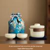 Portable Ceramic Ru Kiln Tea Set with Blue Storage Bag