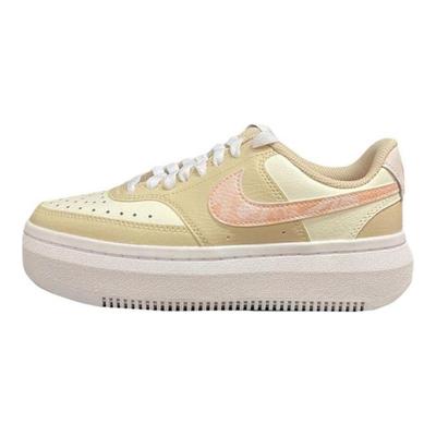 Court Vision 1 Piele Alta Talpă Groasă Antiderapant Rezistent la Uzură Platformă Pantofi Sport cu Șireturi Joase Pantofi Sport Femei Galben Roz FD9921-181