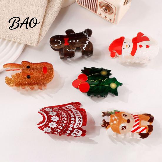 Exquisite Gift for Friends Christmas Hair Claw Clip Women, Acrylic Festive Accessories with Elk Santa Snowflake Durable Clips Patterns, Non