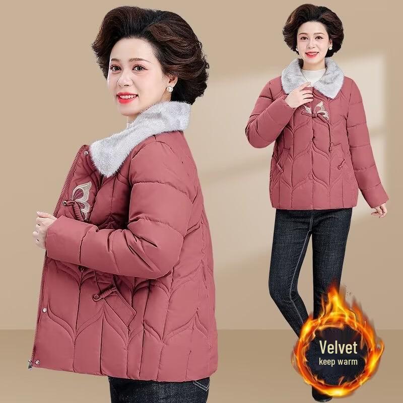 Middle-Aged Women's Winter Coat: Velvet Lined, Thick Cotton Jacket for Elderly, New Style Autumn/Winter Clothing.
