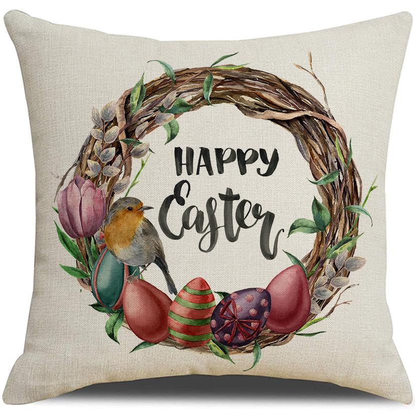 New Easter Flower Basket Bunny Pillow Case Spring Wreath Decorative Pillow Sofa Cushion Cover Combination
