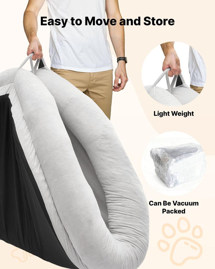 Human Dog Bed, 1780 x 1200 x 240 mm Orthopedic Memory Foam Human Sized Dog Bed, Humans Pet Beds with Side Pocket, Handle & Zipper, Removable