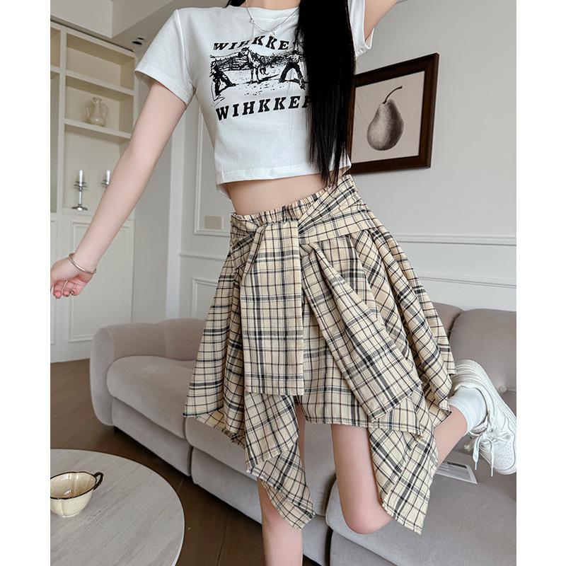 Irregular Shirt Skirt Women's Summer New Design Sense A Word Short Skirt Thin High Waist Small Plaid Skirt