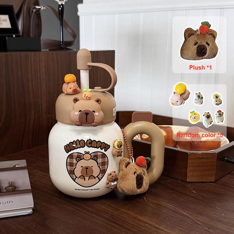 Cute Thermos Bottle With Handle Girls Straw Water Cup Desktop 316 Stainless Steel Tea Water Separation Insulated Cup Tumbler