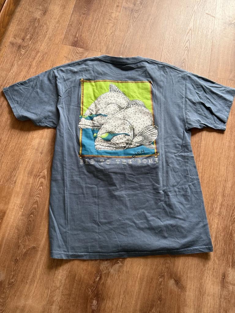 Vintage Bad To The Bone Fish T-T-Shirt Blue XL Skate Funny Mexico Sunglass