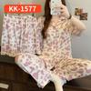 Retro Small Floral High-End Wrinkled Cloth Pajamas Women'S Summer Casual Homewear Short-Sleeved Three-Piece Set