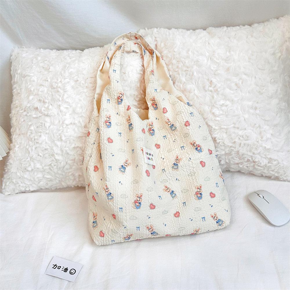 Korean Summer Embossed Canvas Tote Bag - Large Capacity, Niche Design, Shoulder and Underarm Style