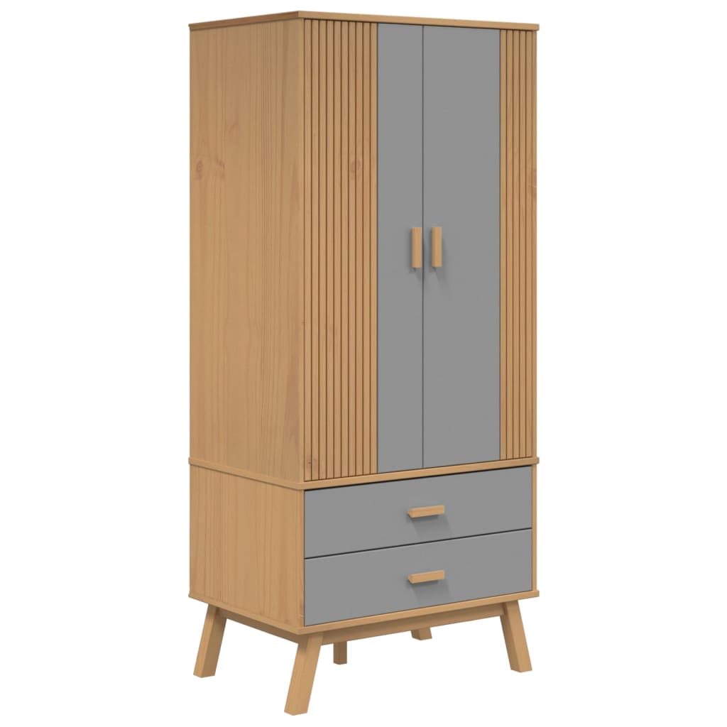 OLDEN Kleiderschrank Grau & Braun 76,5 x 53 x 172 cm Massivholz Kiefer