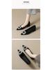 Weiwei Black Rhinestone Chunky Heel Pointed Toe Slip-On Flats for Women