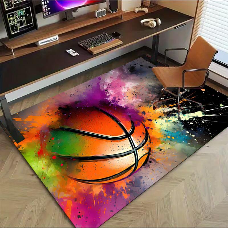 Basketball Colors Crystal Velvet Office chair mat Area Rug - Non-Slip, Floor Mat, Office Desk Chair Rugs,Christmas Gift-1106207