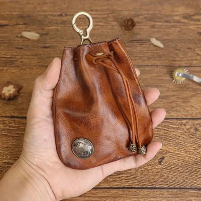 Retro Hakiki Deri Çanta Bozuk Para Cüzdanı İpli Anahtarlık Cüzdanları Moda Kadın Erkek Ev Sahibi Kart Anahtarlıklar Mini Cüzdan Bozuk Para Kılıfı