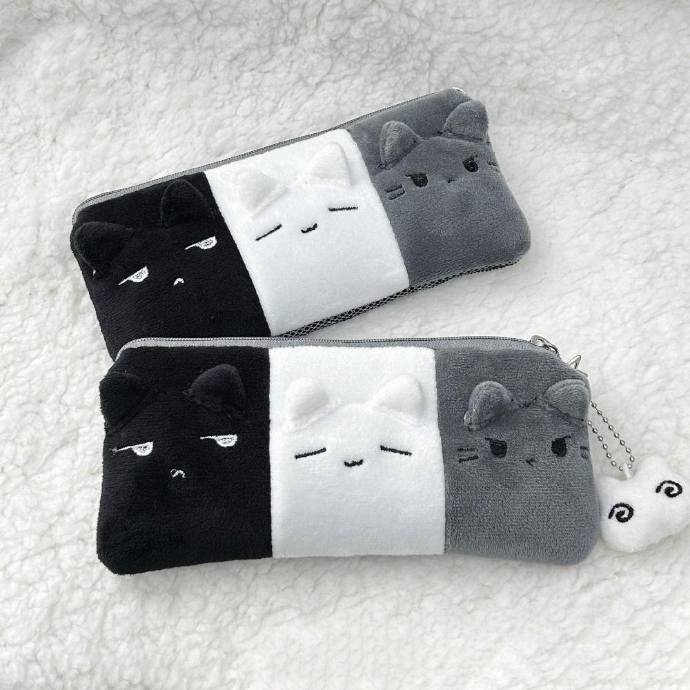 Plush Pencil Case Kitten Stationery Pouch Multi-functional Pen Bag School Supplies