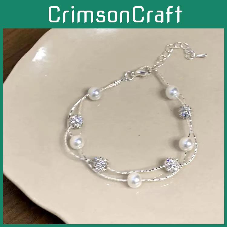 Silver Doublelayered Elegant Pearl Bracelet Chic Minimalist Titanium Steel Jewelry Women For