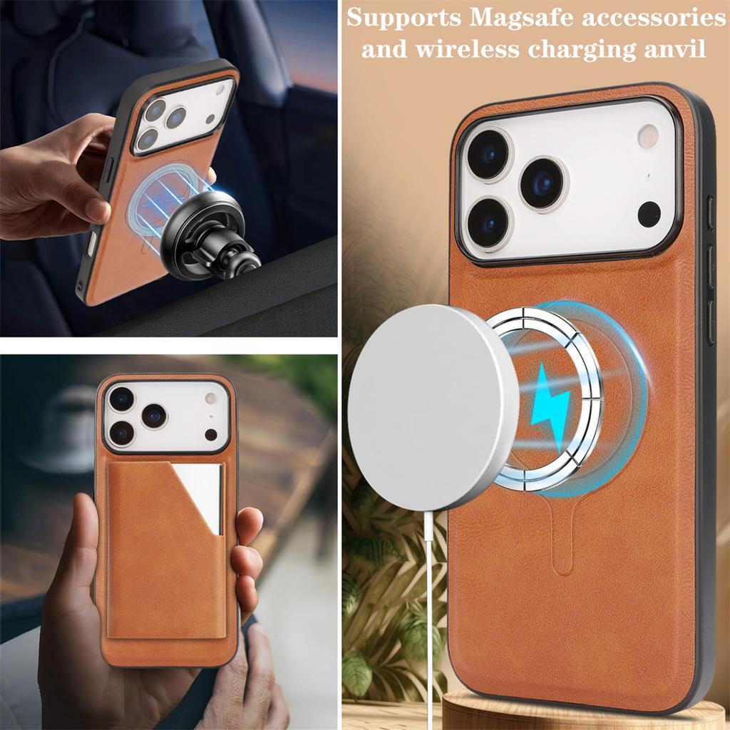 Mirror Wallet Card Slots Magnetic Leather Phone Case for IPhone 17 Pro Max 17 Air 16 15 14 Plus 13 12 Wireless Charging Cover