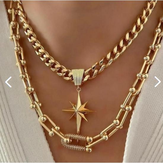 Kuzey Yıldızı Kalın Zincir Çelik Kolye