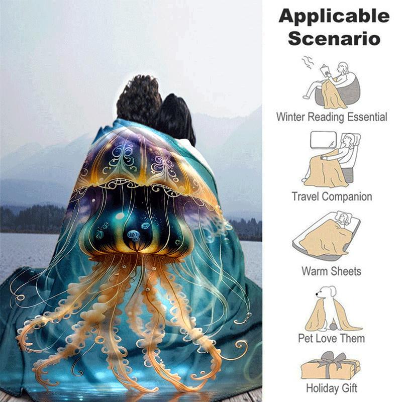 1pc Jellyfish Printing Lightweight Flannel Blanket, Comfortable and Warm Blanket, for Camping Sofa Bed and Couch Office, In All Seasons