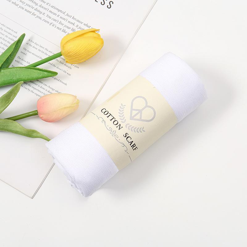 Autumn and winter new micro-elastic crumpled cotton blended long towel right angle lock edge polyester headscarf hot-selling solid color scarf