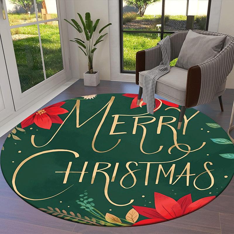 1pc Soft, Absorbent & Non-Slip Christmas Flowers and Christmas Round Rug, Perfect for Entryway, Living Room, Bedroom Decor, Machine Washable