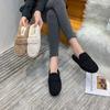 Mode Winter Warme Plüsch Pantoletten Damen Ein Riemen Fell Hausschuhe Gemütliche Baumwollschuhe Frau Ballerinas Zehenbedeckt Vlies Pantoletten Femme Wolle Pantuflas