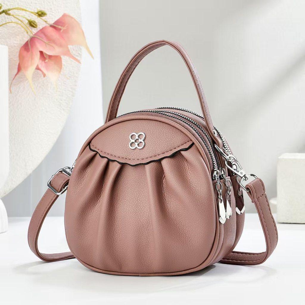 Pu Mini Round Bag With Zipper Closure For Daily Womens Fashion Accessory