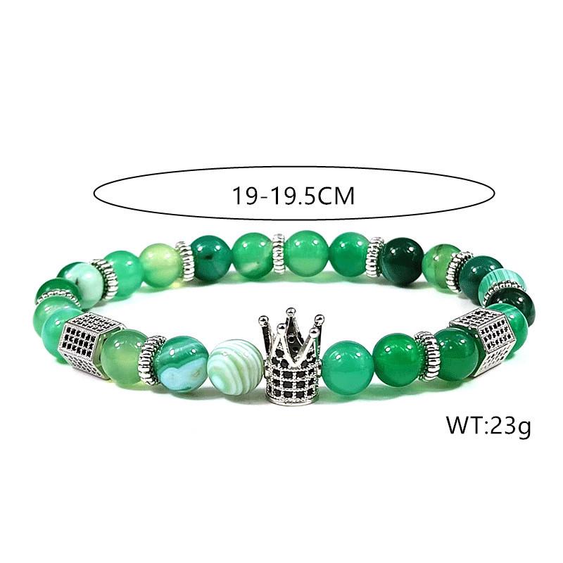 8mm Natürliches gestreiftes Achat Kronenarmband mit Kupfer- und Zirkon-Sechseck-Akzenten