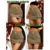 Women Mini Denim Skirt Low Waist Cargo Skirt with Pocket Solid Color Button Zipper Fly Short Skirt Streetwear