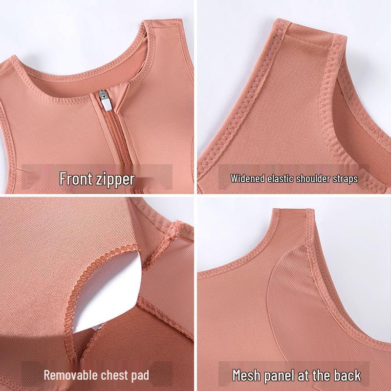 Women's Wireless Sports Bra - Front Zipper, Anti-Sag, Shockproof, Plus Size, Beautiful Back Design for Fitness and Running