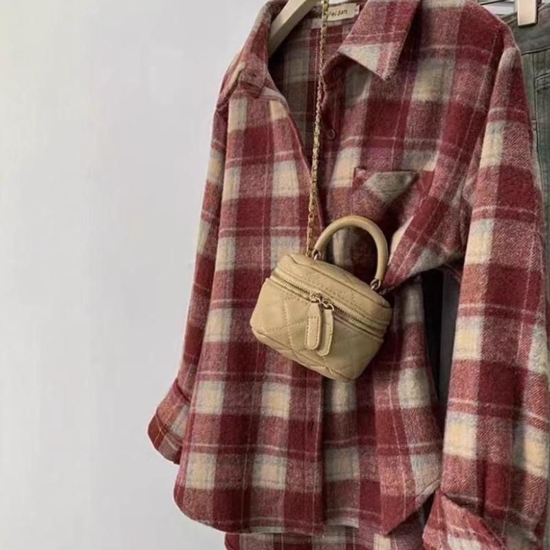 

Ретро Красная Рубашка в Крупную Клетку в Гонконгском Стиле для Женщин на Весну и Осень Новый Дизайн для Невысоких Свободная Повседневная Куртка-Рубашка S