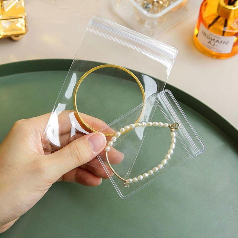Transparent Jewelry Pouches Clear PVC Jewelry Zip Bag Earring Necklace Dust Display Storage Bag Anti-Oxidation Travel Packaging