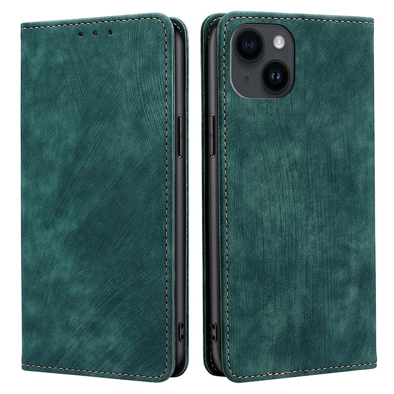 For iPhone 15 RFID Blocking Leather Wallet Stand Phone Case Magnetic Closing Anti-fall Cover