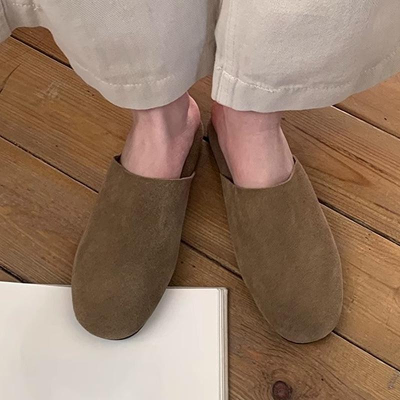 Flats Women Mules Shoes Suede Soft Slingback Slippers New Dress Woman Shoes 2025 Casual Brand Designer Zapatos De Mujer