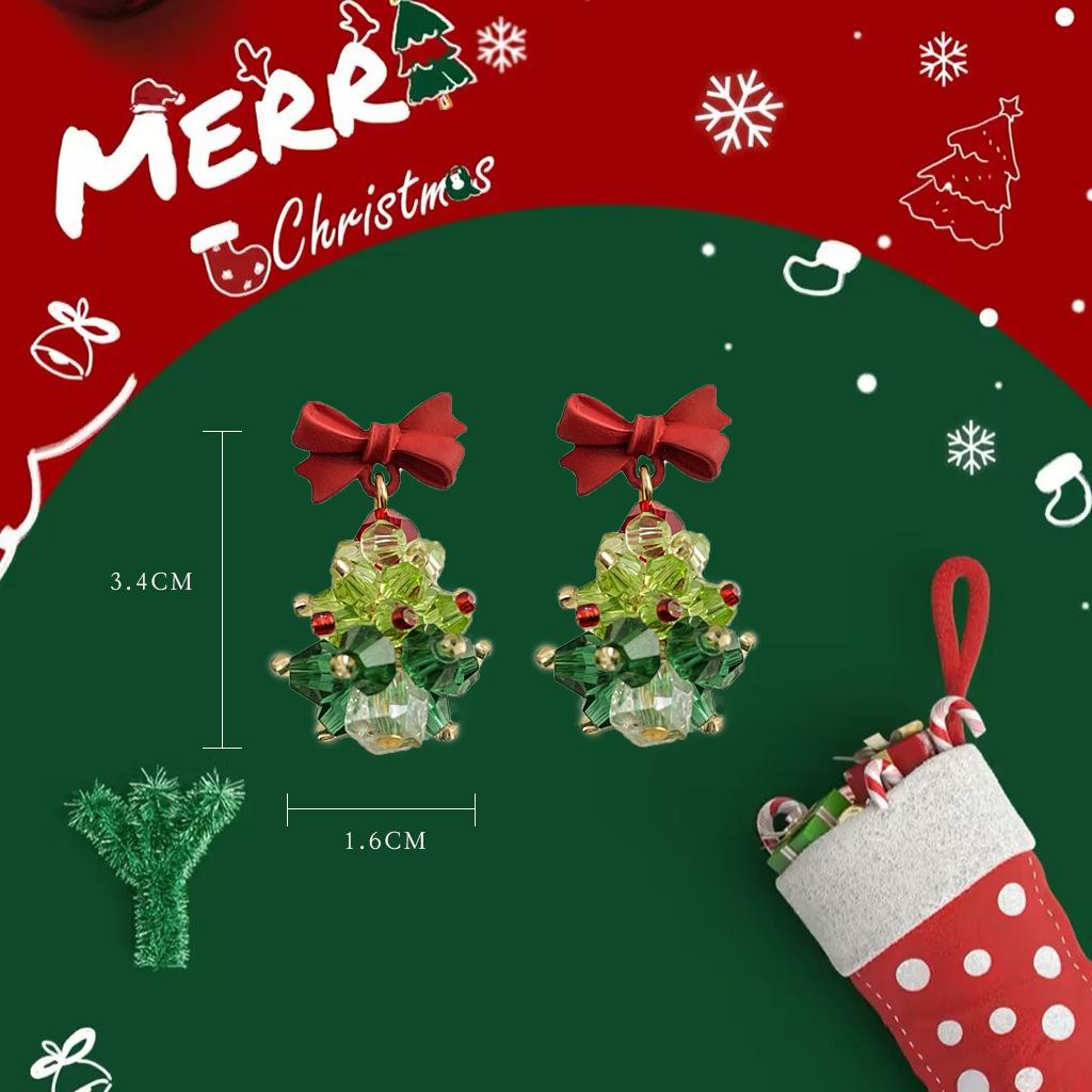 Christmas Bell & Tree Drip Oil Stud Earrings - Cute Niche Design for Women